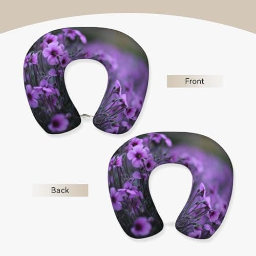 AUGUSTRUSH Memory Foam Neck Pillow - Travel Pillow With Adjustable Clasp, Removable Washable Cover For Airplane Office Car, Ergonomic Support Comfortable U-Shaped Pillow, Lavender Bouquet Print — view 2