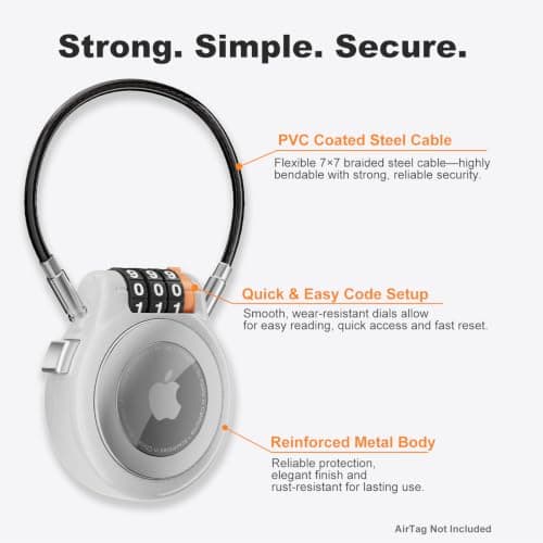 UP Security Lockable AirTag Holder with Combination Lock, Metal AirTag Case Compatible with Apple Finder, Secure GPS Tracker Tag Case for Vehicles, Luggage, Suitcase, Backpack, Bike, Scooter Tracking — view 3