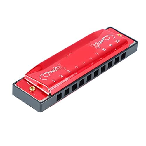 Harmonica, 10 Hole 20 Tune Aluminium Stainless Steel for Beginners Kids Music Lovers Outdoor Practice Blues Sessions Travel Entertainment (Red)