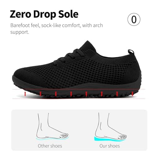 XKOWUO Womens Barefoot Shoes Slip On Walking Tennis Sneakers Sports Yoga Zero Drop Casual Minimalist Lightweight Breathable Soft House Shoe All_Black UK 6 — view 6