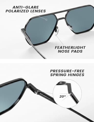DIUWEU Polarised Aviator Sunglasses, Metal Frame Square Sunglasses Mens, UV400 Protection, Classic Sun Glasses for Driving, Travel — view 5