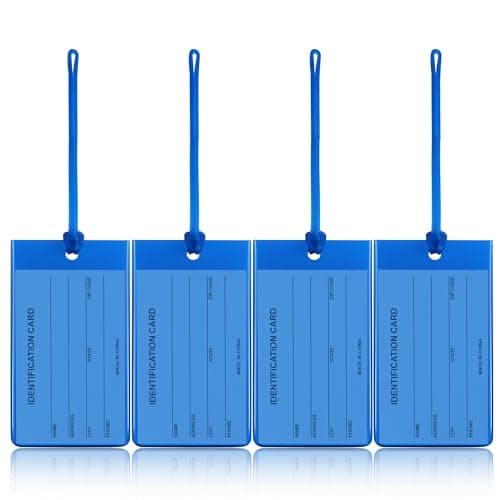 4 Pack Luggage Tags for Suitcases AUERVO Blue Flexible Durable Silicone Baggage Plastic Name Tags Travel ID Identification Labels for Backpack Bag Travel