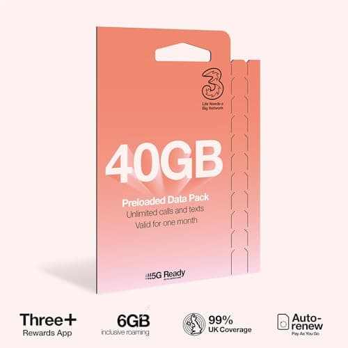 Three Mobile PAYG Voice SIM Pack - 40GB - £10