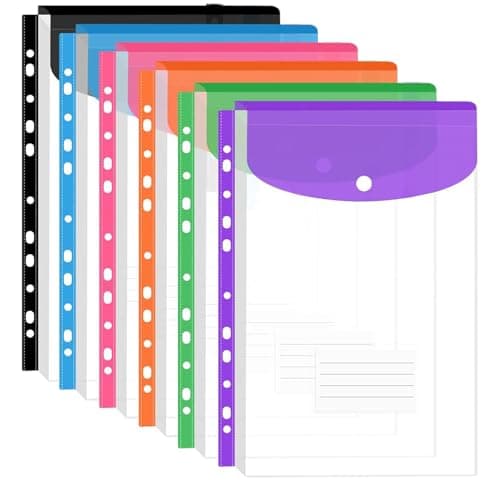 Plastic Wallets Punched Pockets A4 with Button 6 Pack