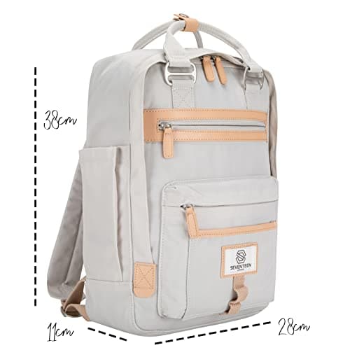 SEVENTEEN LONDON – Modern Urban Unisex Cream 'Wimbledon' Backpack in a Classic Slim Simple Design – Fits Laptop up to 13” — view 4