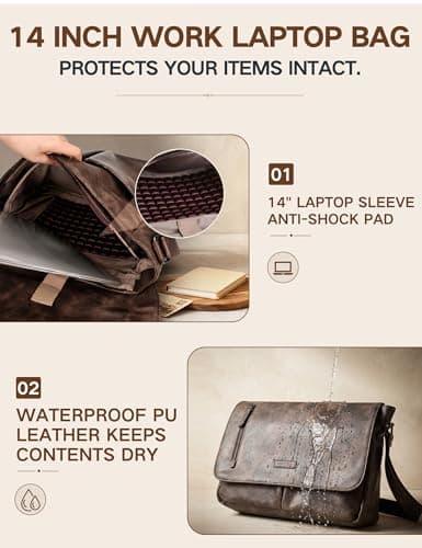 VX VONXURY Messenger Bag for Men, 14 inch PU Leather Laptop Bag for Work — view 4