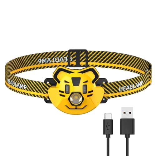 Cymwer Kids LED Headlamp USB Rechargeable Camping Flashlight Toys Angle Adjustable Outdoor Camping Lantern Birthday Gifts for Toddlers