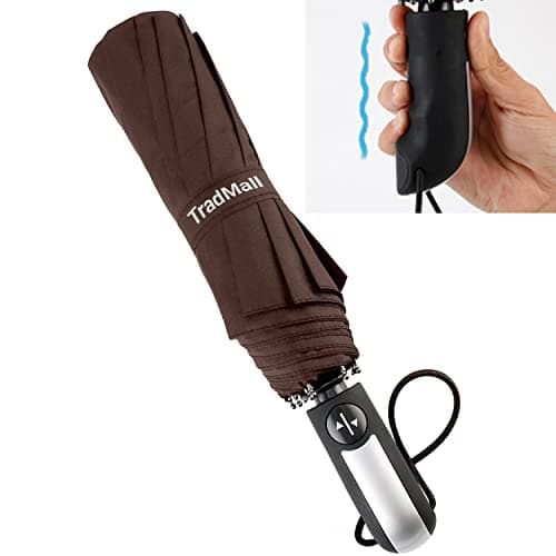 TradMall Travel Umbrella Windproof with 46/56 Inches Large Canopy 10 Reinforced Fiberglass Ribs Ergonomic Handle Auto Open & Close, Brown, 56 Inches — view 3