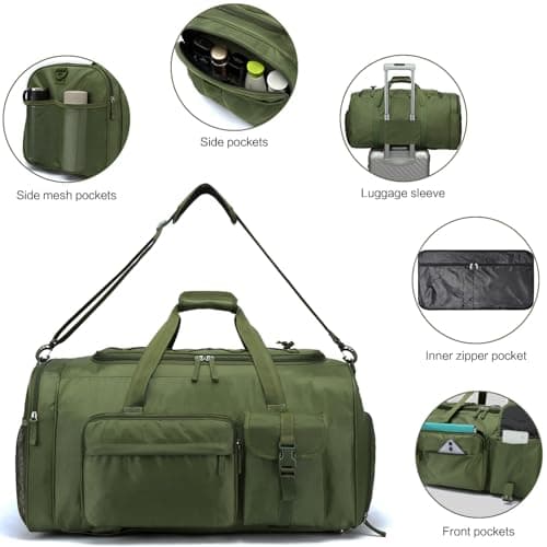 TAIHOYIN Large Gym Bag Backpack with Shoes Compartment, 70L Heavy Duty Sports Duffle Bag for Men & Women, Workout Duffel Bag, Weekender Overnight Backpack for Travel Camping, Green — view 5