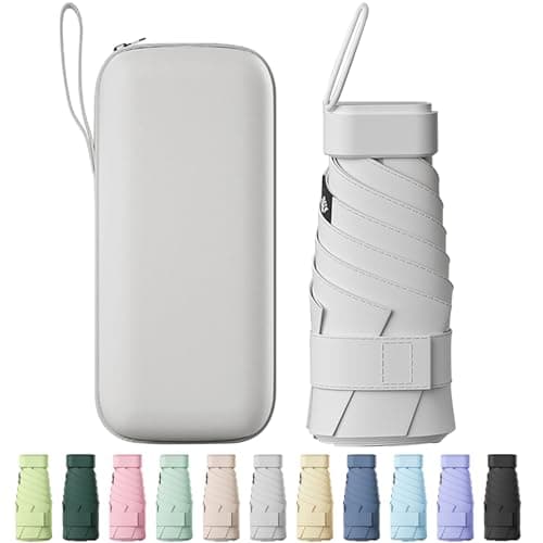 FWHFNB Travel Umbrella Compact, Mini Umbrella, UV Umbrella, Folding Umbrella, UPF 50+ Sun & Rain Protection, With Capsule Case, Small Compact, for Men and Women (White)