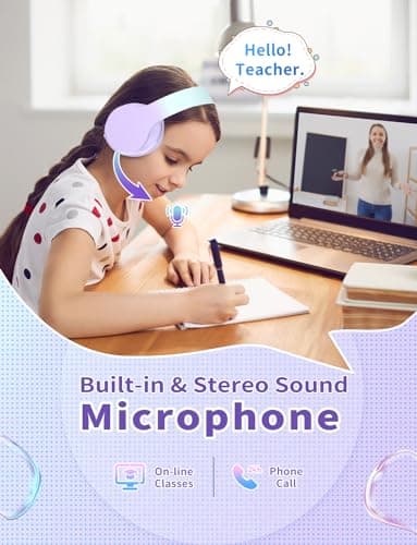 Kids Headphones, Wireless Kids Headphones Over Ear with Microphones, Stereo Sound, 10H Playtime, Foldable&Adjustable Children Headphones, Bluetooth 5.1 Headset for Adults, School, Travel (Purple) — view 4