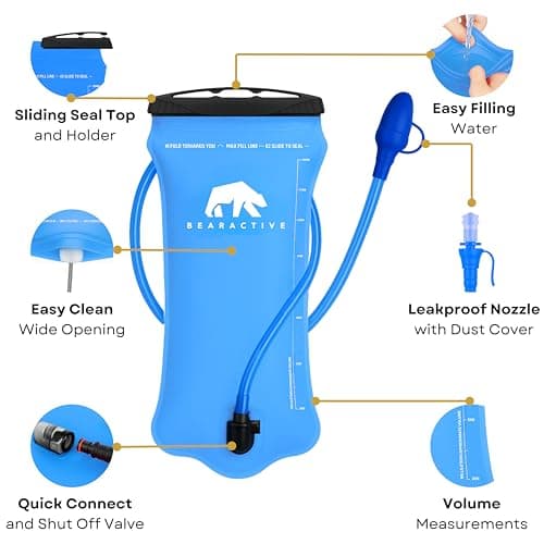 Bearactive Hydration Bladder, Water Bladder 2L for Running Backpack with BPA-Free TPU, Hydration Pack, Leak-Proof Water Pouch, No Plastic Smell – Hiking, Running, Cycling & Camping (Blue, 2 Litre) — view 4