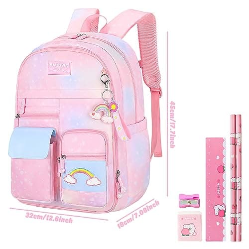Aedcbaide School Bags for Girls with Stationery Set, Refrigerator Door Kids Backpack Rucksack for Primary School, Lightweight Pink School Bag for 8-10 Years Old (Girls, Pink) — view 2