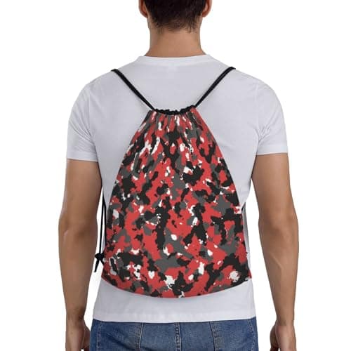 Richugui Red, black and grey camou flage pattern Camo Drawstring Bag Bloodshot Camouflage Red Urban Gym Bag Sports Backpack Lightweight Waterproof Bag for Men Women Outdoor Gym Sport — view 2
