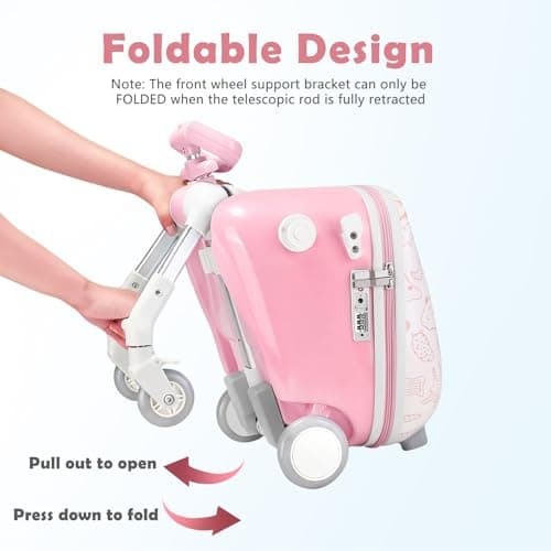 AODI Kids Ride-on Luggage with Seat, 20 inch Carry On Suitcase, 2-in-1 Children's Luggage & Baby Stroller with Shockproof Silent Wheels and Guardrail for Airplane — view 4