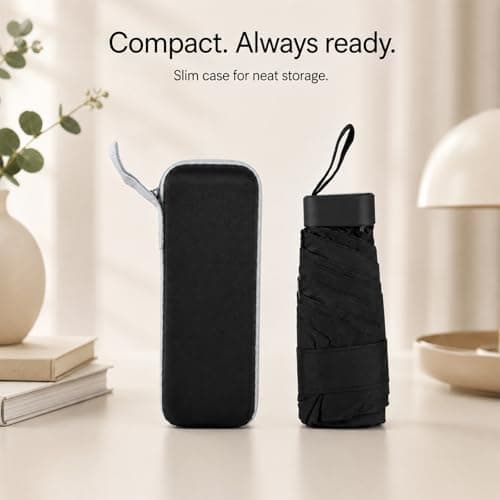 BREEZENEST Mini Travel Umbrella UPF 50+ Sun & Rain Protection, Windproof Compact Folding Umbrella for Women Men, Lightweight Pocket UV Parasol with Leakproof Case, Small Portable Umbrella (Black) — view 6