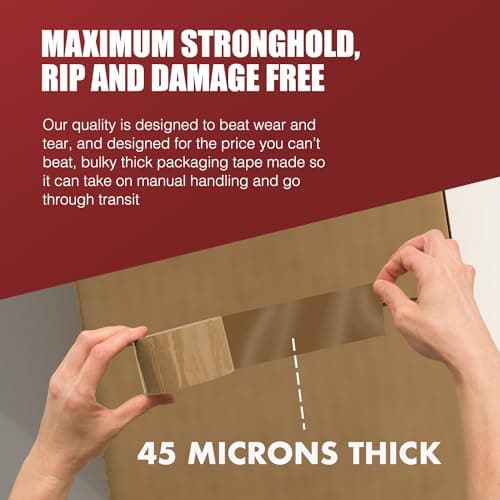 Merrimen Strong Heavy Duty Roll Pack Brown Packaging Tape, Secure Sticky Sealing Tape for Parcel Boxes, Moving Boxes, Large Postal Bags for Long Term Storage, (48MM x 66M) (3 rolls, Brown) — view 4
