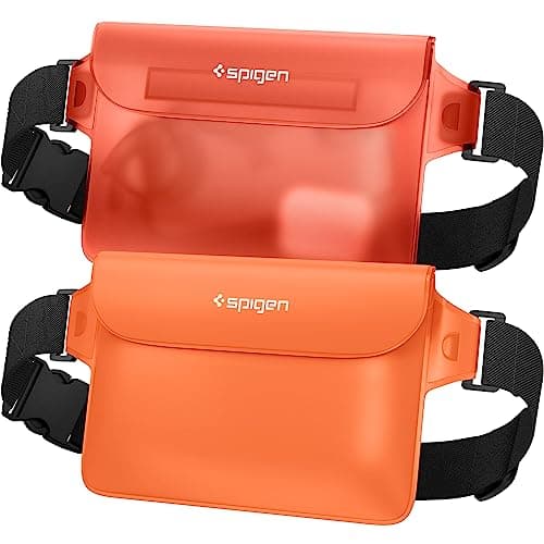 Spigen [2 Pack] Aqua Shield Waterproof Dry Bag, [Quad Seal Tech] [Non-Toxic TPU Material] IPX8 Waterproof Bags with Adjustable Waist Strap - Sunset Orange