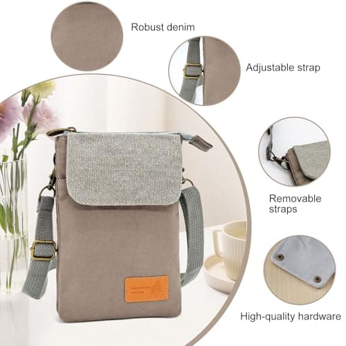 dogmoon Phone Bags for Women Crossbody, Mini Cross Body Bag with Adjustable Shoulder Strap, Cross Body Bag, Zipper Phone Bag, Lightweight Small Canvas Crossbody Phone Bag(light Gray) — view 5