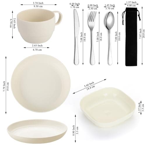 Camping utensils set, ReaNea Camping Plates And Bowls Set With Coffee Mug, Travel Cutlery Set Include Spoon, Fork, Knife for Home, Poolside, Outdoor, Picnic, Camp — view 2