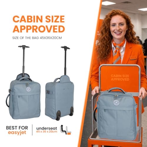 Bordlite 32L EasyJet Cabin Bag 45x36x20cm, Underseat Wheeled Travel Bag with Telescopic Handle, 2 Wheels, Front Pocket, Compression Straps, Weekend Luggage, Blue — view 4