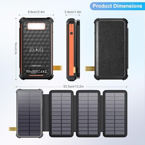 Solar Power Bank 26800mAh, 22.5W Fast Charging, 15W Qi Wireless Charging — view 2