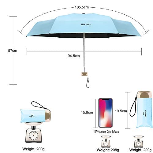 Vicloon Mini Umbrella, Pocket Umbrella with Golden Handle, 210T Black Rubber Cloth & 6 Aluminum Alloy Ribs, Foldable Compact Travel Umbrella, UPF>50+ UV Resistance — view 2