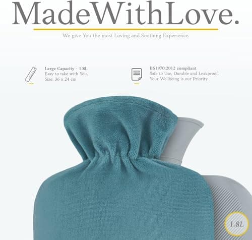 Hot Water Bottle - with Soft Premium Fleece Cover - Green Blue, 2L - Heating Pad for Menstrual Cramps & Period Comfort - Bed Foot Warmer - Hot & Cold Compress for Back, Stomach, Neck Pain Relief — view 3