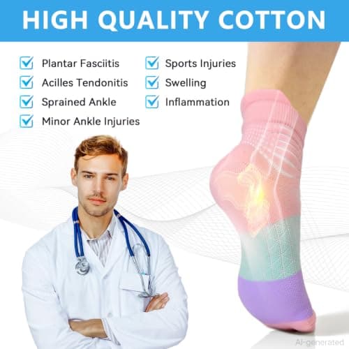 IRAMY Compression Ankle Support Socks Women Running Wicking Cushioned Athletic Plantar Fasciitis Relief 3 Pairs (Pink+Purple+Green M) — view 5