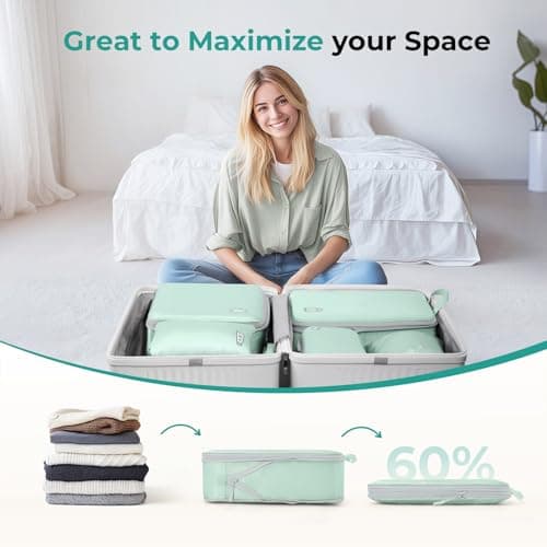 Samfolk Compression Packing Cubes for Suitcases Packing Cubes Compression Set Waterproof Suitcase Organiser Bags for Travel Suitcase Luggage Packing Organizer Bags Travel Essentials Green 8 Set — view 2