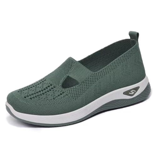 Women Orthopedic Casual Walking Shoes Breathable Soft Sole Slip On Shoes Lightweight Athletic Sneakers Size UK 3 Green — view 5