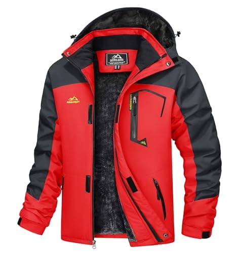 TACVASEN Skiing Jackets Men Waterproof Snowboarding Fleece Thermal Jacket Casual Outdoor Soft Shell Jackets with Zipper Hood Sportswear Red
