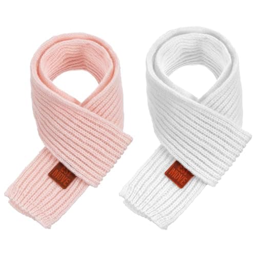 Abeillo 2 Pack Warm Kids Winter Knit Scarves Soft Knitted Neck Warmer Scarf Warm Scarves Wrap for Boys Girls(Pink, White)