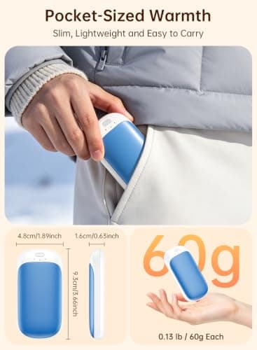Wasuka Rechargeable Hand Warmers, 2 Pack Electric Pocket Handwarmers, 3 Heat Levels, Reusable USB Hand Warmer, Portable Hand Heater for Golf, Hunting, Camping, Winter Gifts for Men Women (Blue) — view 4