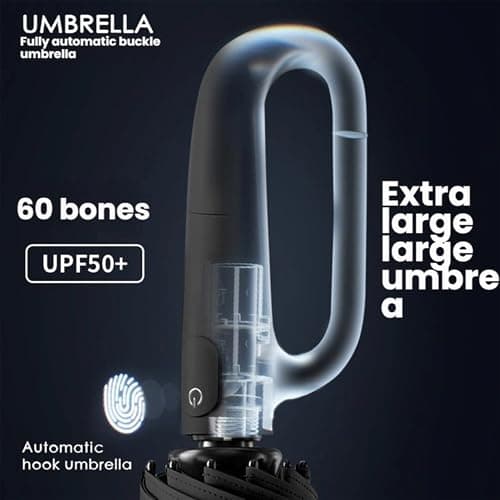 LAZYTAIL 6 PCS Travel Umbrella with Carabiner Handle | Windproof Dual-Rib Design | Compact UV Protection for Rain & Sun, Fits Car & Backpack(Black) — view 4