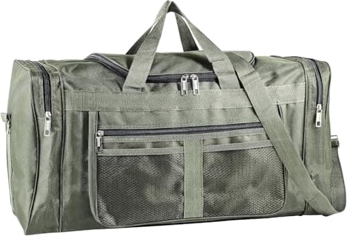 BREEZENEST Large Sports Holdall Bag 60L Duffel - Water Resistant Nylon Gym Bag for Men, Fishing & Travel, Army Green/Black, Spacious 56x29x24cm Weekender Bag with Shoulder Strap (Green)