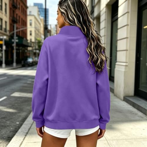 Keepink Womens Quarter Zip Jumpers UK Ladies Oversized Sweatshirts Pocket — view 3