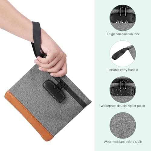 ORIA Lockable Travel Pouch, Combination Lock, Splash-Resistant, Grey — view 5