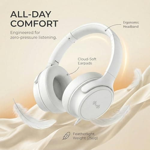 Zollexa Wired Over-Ear Headphones, Mic, 3.5mm Plug, USB-C Adapter, White — view 6
