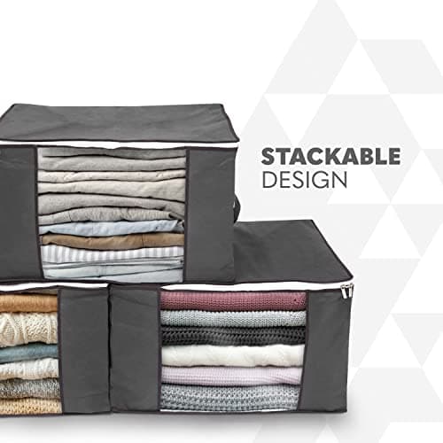 Delka 90L Storage Bags with Lids, Large Storage Boxes with lids, Storage Unit for Clothes, Duvets, Blankets, Toys, Pack of 3 Foldable Organizers with Reinforced Handles and Clear Window - Grey — view 6