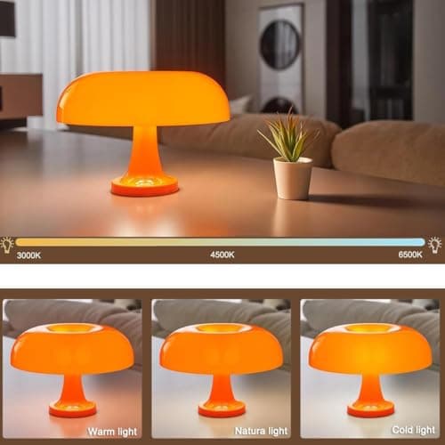KUXEEY Mushroom Rechargeable Table Lamp – Orange Touch Cordless Lamp | Wireless Battery Powered 3 Color Light Dimmable Replaceable Battery Cozy Modern Aesthetic Room Decor Bedside Bedroom Living Room — view 4