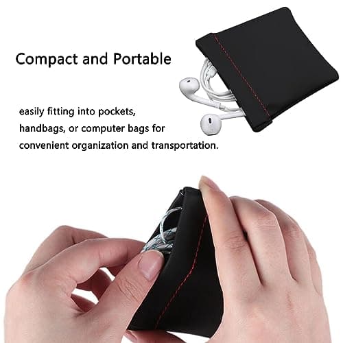 Black Earphone Pouch Soft PU Leather Headphone Storage Bag 2 Pack — view 4