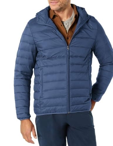 Amazon Essentials Men's Lightweight Water-Resistant Packable Hooded Puffer Jacket, Navy, XXL