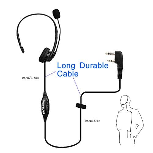 Retevis Headset 2 Pin PTT Overhead Earpiece Boom Speaker Microphone Noise Cancelling Headphone for BAOFENG UV5R 888S KENWOOD H-777 QUANSHENG PUXING WOUXUN HYT TYT TH 2 Way Radio (5 Pack) — view 5