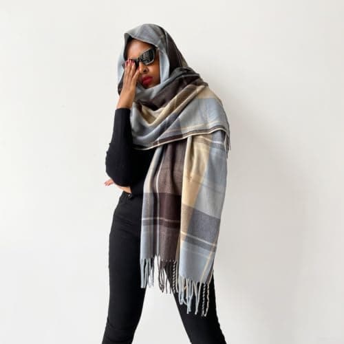 Women's Imitation Cashmere Plaid Scarf, Oversized Fringed Winter Shawl — view 4