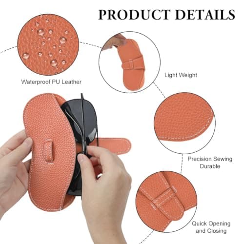 BUTBU Leather Sunglasses Case, Soft Leather Eyeglass Case, Portable Slim PU Glasses Cases, Spectacle Pouch Bag Cover, Lightweight Eyeglass Storage Bags for Women Men Travel (Orange) — view 3