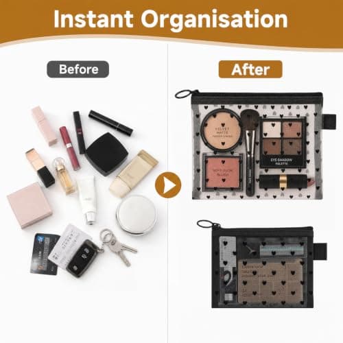 4 Pcs Small Make Up Bag for Handbag, Heart Print Mesh Travel Pouches with Zipper, 2 Sizes Clear Cosmetic Organizer Pouches in 2 Colors for Home, Toiletries & Daily Use — view 4