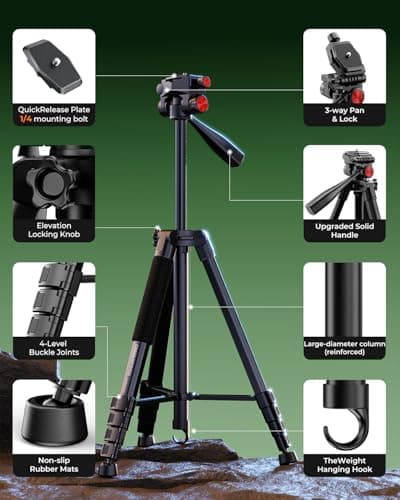 CAMBOFOTO 72" Camera Tripod for DSLR & Phone, Travel Tripod with Phone Clip — view 6