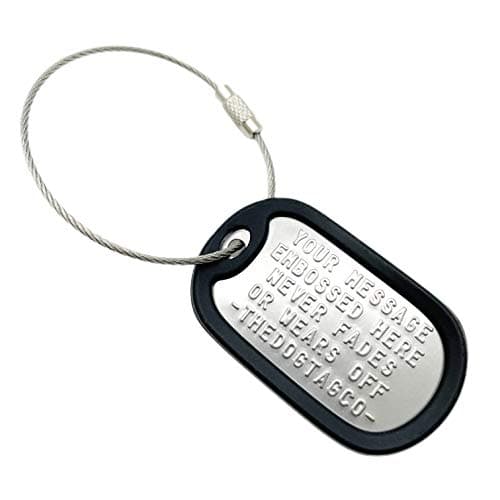 Set of 1 Personalised Luggage Stainless Steel Dog ID tag with Cable & Silencer Read Description to See How to ADD Personalisation (Black)