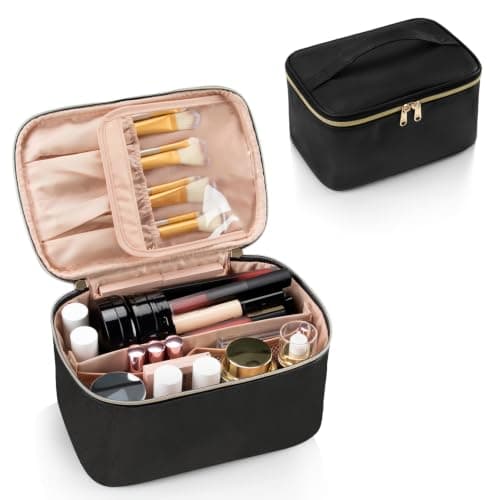 Travel Makeup Bag Portable Cosmetic Bag with Makeup Brushes Organiser Black